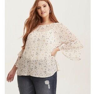 Torrid Floral Print Chiffon Ruffle Sleeve Blouse